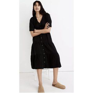 Madewell $128 Lightspun Button-Front Tiered Midi Dress Black Size 4 NE673